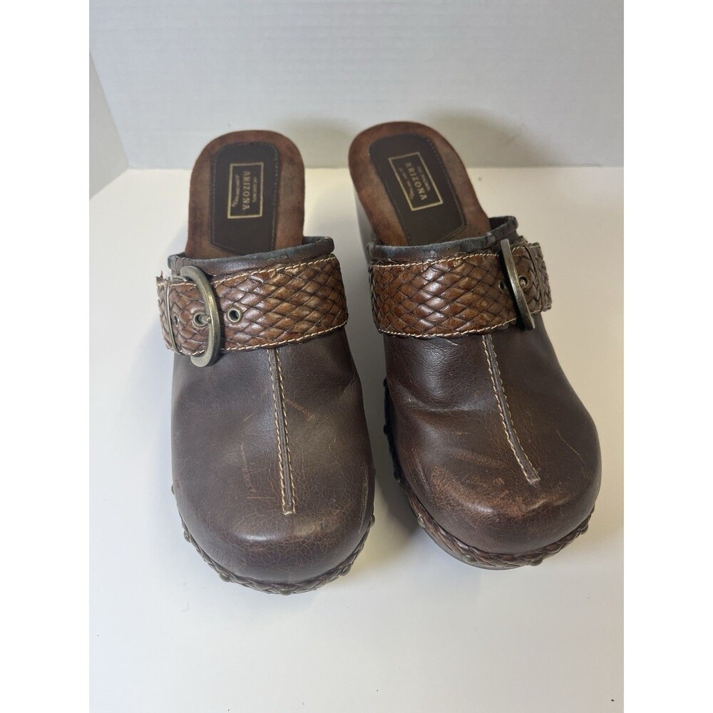 Vintage Arizona Clogs Mule Slides Nature Braided Leather Shoes Womens 7.5 Y2K